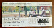 FREE SHIP 2011 Used ticket stub, Franklin D Roosevelt Home & Museum Hyde Park NY