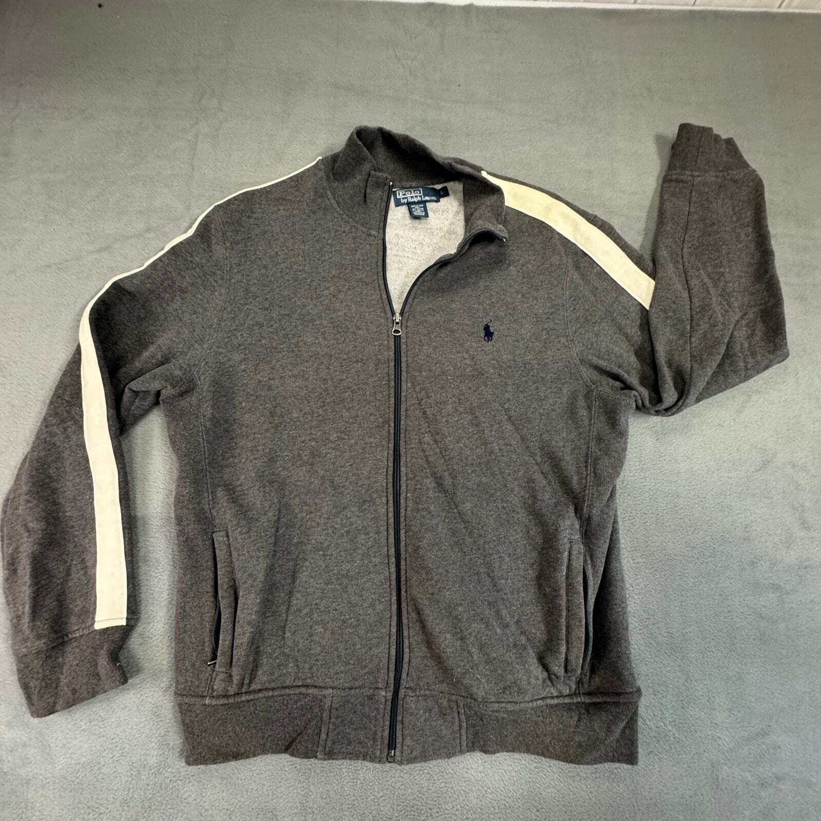 Giacca da pista vintage Polo Ralph Lauren grigia bianca a righe pony cotone anni 90 GRANDE