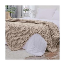 Bigacogo Chunky Knit Throw Blanket for Couch, 80x90 inches, 100 Hand Knitted...