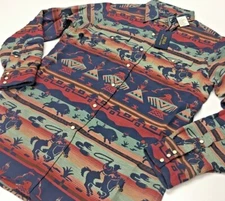 Polo Ralph Lauren Southwestern Indian Aztec Western Cowboy Bison Rodeo Shirt Men