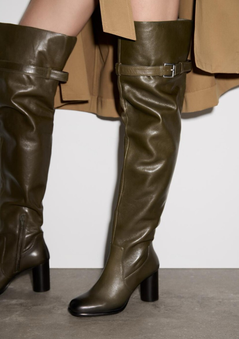 ZARA LEATHER HIGH-HEEL BOOTS BOTTLE GREEN NEW FW24/25 ALL