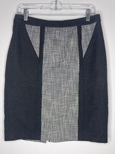 Calvin Klein Black Gray Tweed Color Block Pencil Skirt Sz 6