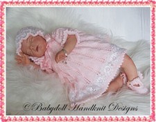 REBORN DOLL OR BABY KNITTING PATTERN F41 PICOT DRESS SET 16-22" DOLL / 0-3M BABY