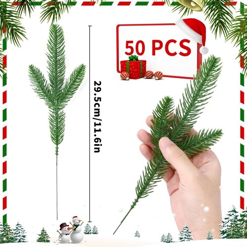 50 PCS Artificial Pine Branches Christmas Faux Pine Greenery Stems Fake Cedar - Picture 8 of 8