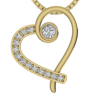 Heart Pendant Necklace VVS1 E 0.25 Ct Natural Diamond 14K Yellow Gold 0.70 Inch
