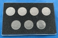 1961 - 1967 QUEEN ELIZABETH II SET (7) OF TWO SHILLING COINS IN DISPLAY CASE