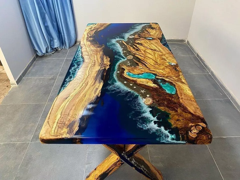 Custom Ocean Wave Epoxy Resin Dining Table Kitchen Slab Decor Centerpiece