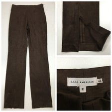 GOOD AMERICAN Womens sz 2 Chocolate Brown Suede Feel Slit Hem Slim Fit Pant