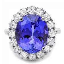 10.40 Carats NATURAL TANZANITE and DIAMOND 14K Solid White Gold Ring