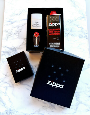 ZIPPO Geschenkset 3tlg mit Zippo Black Ice + Gravur, Feuerzeug, Feuerstein