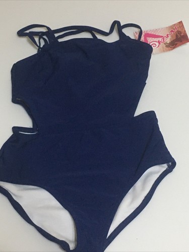 Kanu Surf Girls' Beach Sport Cut-Out One Piece Swimsuit, Solid Navy, 16 - View #4