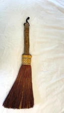 Vintage Hearth Whisk Broom CARVED Handle Handmade Farmhouse Country