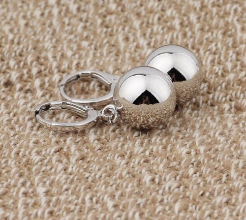 Minimalist Silver Spherical Drop Earrings - Picture 2 of 4