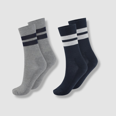 $30 Molo Kid's Boy's Gray Blue Norman 2 Pack Crew Socks Size EU 31-34 / US 8-10Y