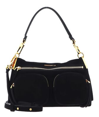 COCCINELLE Hyle Suede Handbag Schultertasche Tasche Noir schwarz Neu