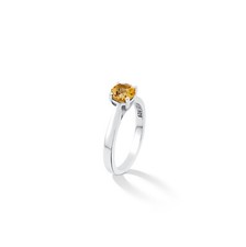 Women's 6mm Citrine Ring 18k White Gold Plated Over Solid 925 Sterling Silver