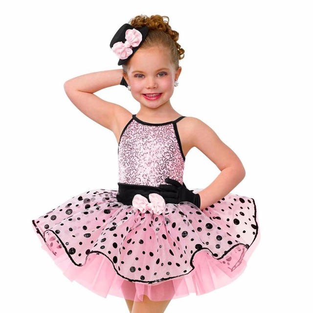 Dance Costume Small Child Pink Polka Dot Sequin Dress SOLO Competition