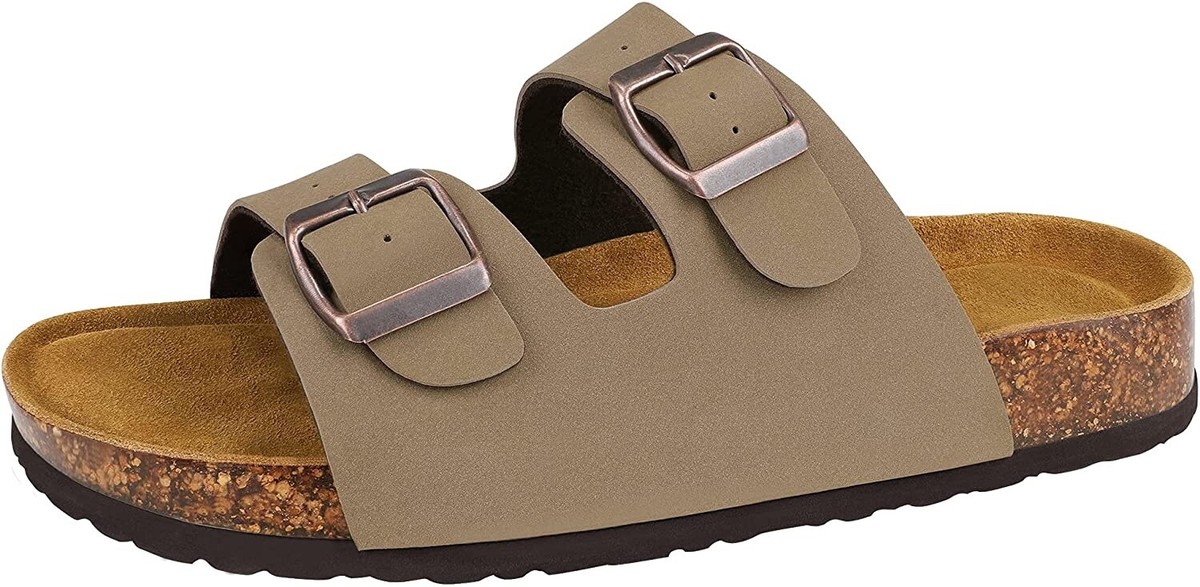 SIKELO Women's Cork Footbed Slide Sandals - Arch Support, Adjustable Straps, Memory Foam