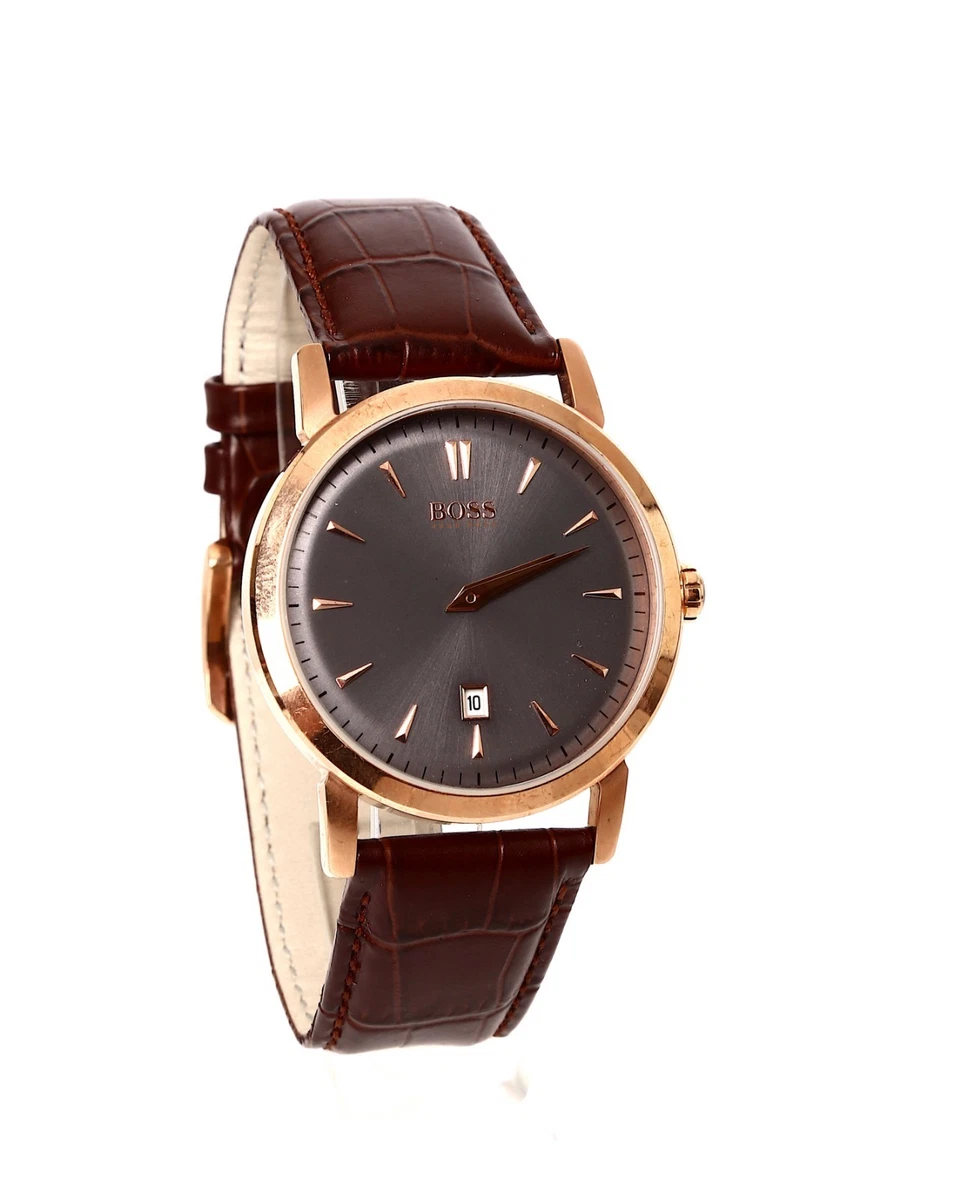 Centralisere udslettelse Ubarmhjertig Boss Hugo Boss Men&#039;s Genuine Leather Brown Rose Gold Watch 2868 | eBay