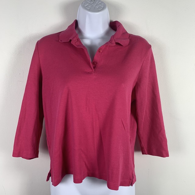 Appleseeds Womens Petite Top Sz PM Fuchsia Pink Polo Casual Work JF73