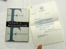 1962, The Future Of Federalism by Nelson A. Rockefeller, HBw/dj, SIGNED LETTER!
