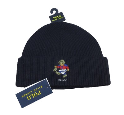 Polo Ralph Lauren Men's Navy Polo Bear Graphic Wool Ribbed Cuff