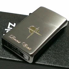Zippo Oil lighter Slim Type Lovers Cross Heart Gold insert Black Nickel Gold New