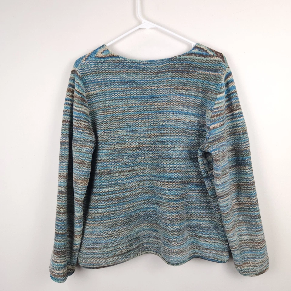 Suéter para mujer Jill mediano verde azul marrón botones a rayas poliéster suave Foto 2 de 4