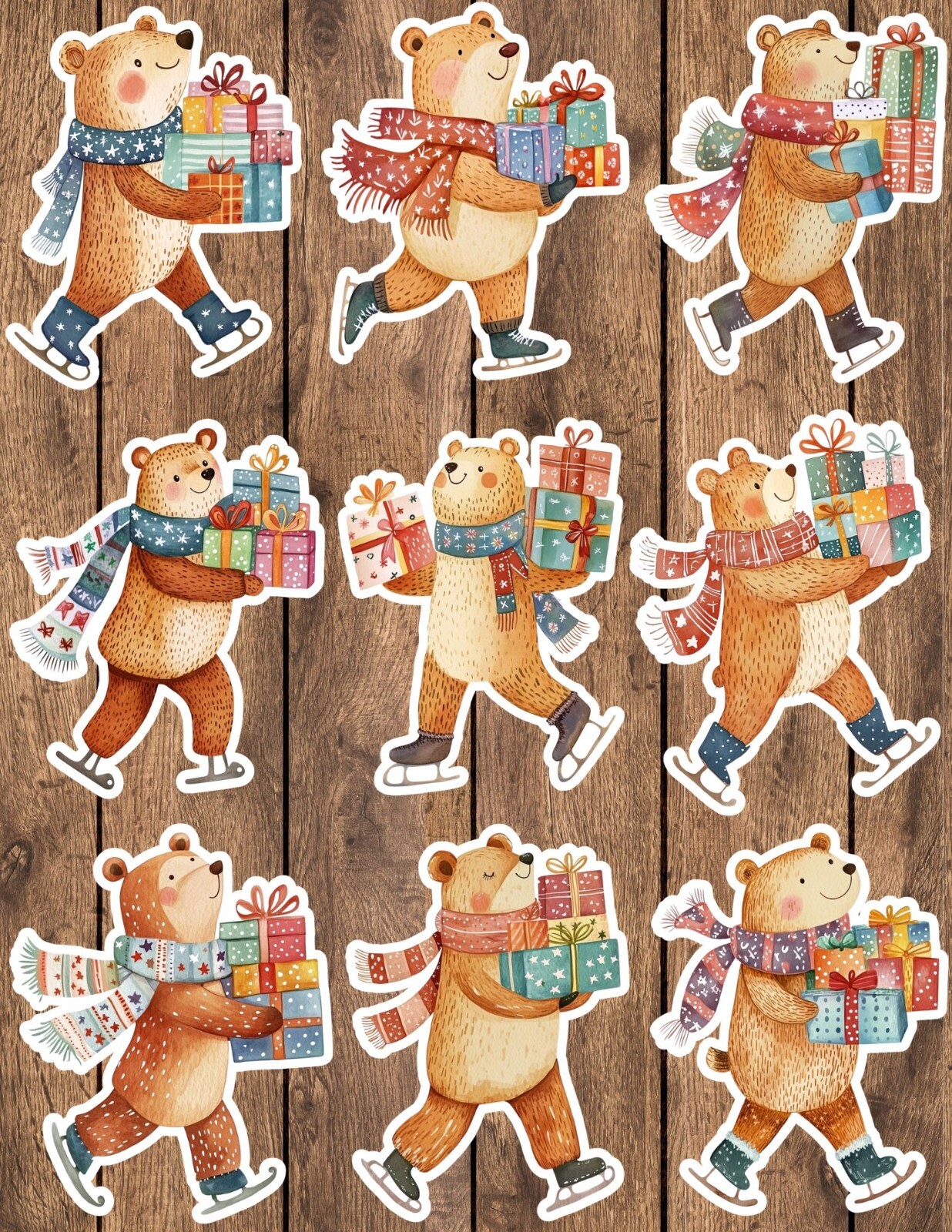 Ice Skating Gift Bear Die Cut Stickers Set Scrapbooking Laptop ...