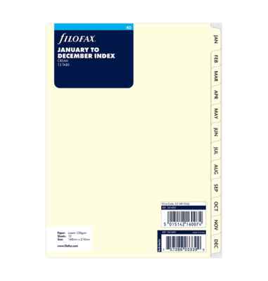 Filofax A5 Größe Januar bis Dezember Index Creme Trenneinsatz Mine 341693