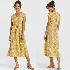 Draper James Womens Button Front Shirt Dress Midi Floral Yellow Sz Medium