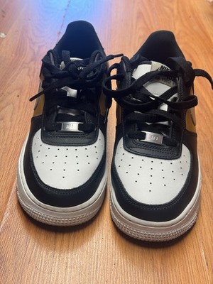 Nike Air Force 1 Low GS Black White Metallic Gold Silver Sneakers Size 6.5Y