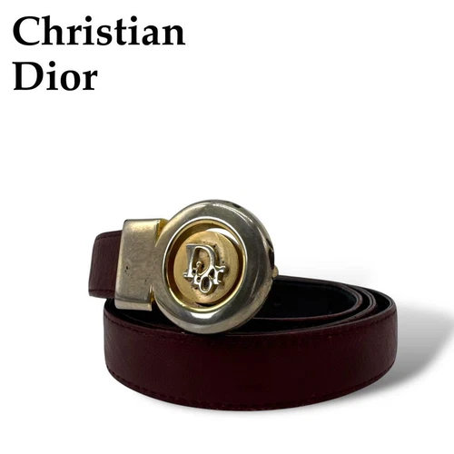 Authentique ceinture Christian Dior en cuir bordeaux pour femme 69 74 cm