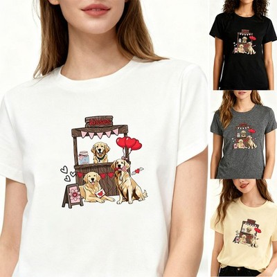 Valentine's Day Dog Booth Graphic Tee Soft Polyester Lovely Pet Women's T-Shirt