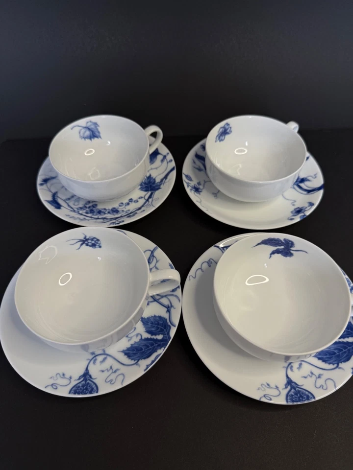 Juego de 4 tazas y platillos de té azul Williams Sonoma Ormonde diseño mixto Foto 2 de 4