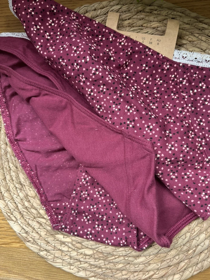3 Pack Knickers by Esprit Burgundy Cotton Size 10 12 14 16 18 NEW FREEPOST - Image 2 of 4