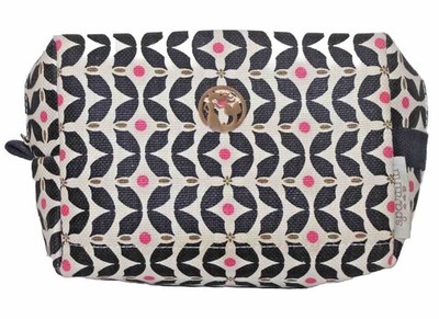 SPARTINA Zip Cosmetic Toiletry Case Natural Black Pink Travel Make Up 10  X 6.5 