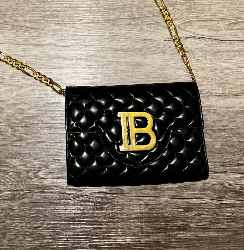 Balmain Black Quilted Crossbody Bag w/ Gold Accents - Image 4 of 4
