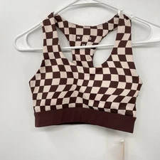 Wilo Womens XS Chocolate Check Sports Bra Athletic Athleisure