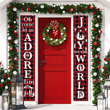 Christmas Nativity Porch Sign Joy to the World Winter Holiday Hanging Banner Fla