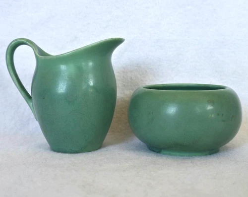 Rookwood Pottery Creamer & Sugar Bowl 547 Matte Green 1939 XXXIX