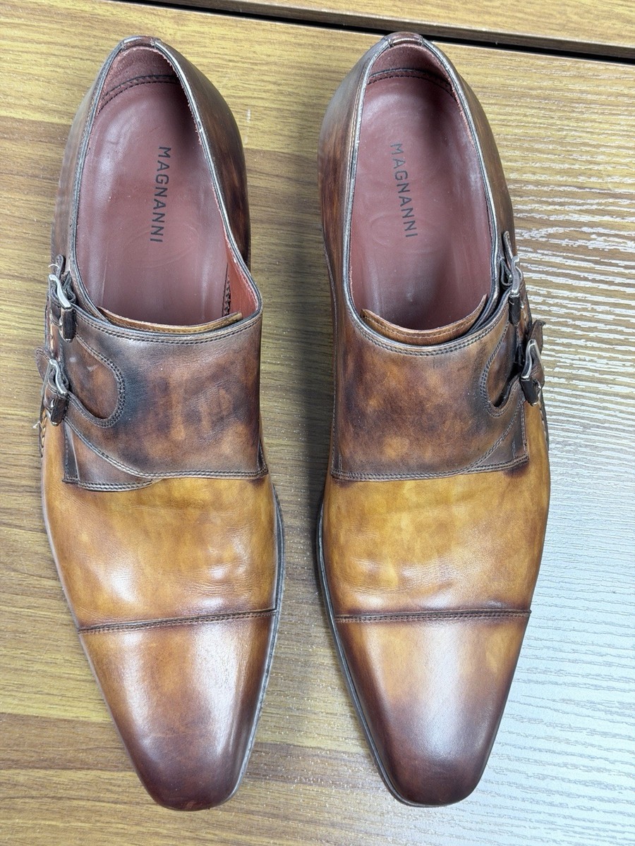 靴 archive MAGNANNI double monk strap brown Magnanni Double Monk Strap Brown Leather Dress Shoes Square Toe