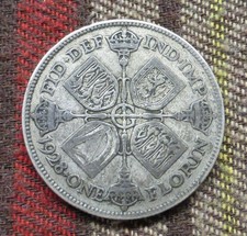 1928 United Kingdom Great Britain 50% Silver 1-Florin Coin, George V, KM #834