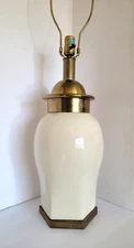 Vtg Mid Century 77 CHAPMAN White Ceramic Hexagonal Ginger Jar & Solid Brass Lamp