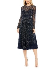 Mac Duggal Beaded Illusion High Neck A-Line Dress Women's Navy 6