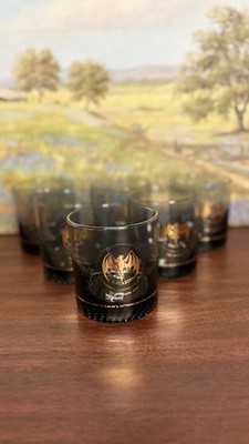 Bacardi Rum Drinking Glasses Hobnail Gray Tumbler Gold Bat Lowball Barware Set 6