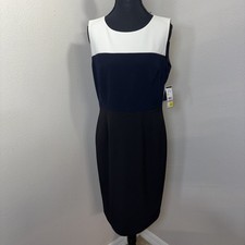 New Nine West Sleeveless Dress Women's 6 Navy Combo Retro Minimalist Classy