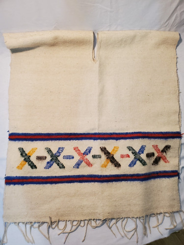Vintage 100% Wool Warp & wool Weft Mexican Poncho 64"x30" Rare Design X Pattern 