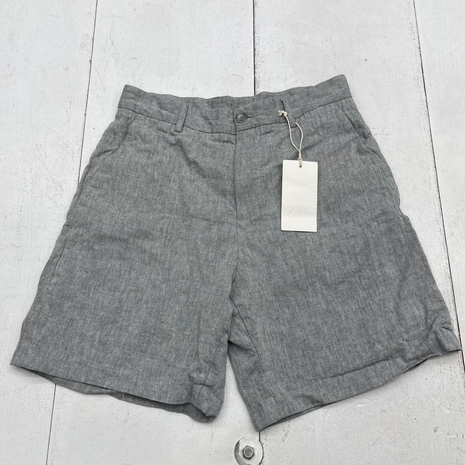 Zara Shorts Mens 31 Gray Linen Cotton Chino Flat Front Lightweight Summer Casual