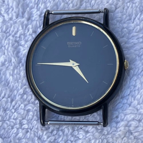 Seiko 5Y30-7039 Quartz Wrist Watch Japan 7178 T Black Gold Color Trim Vintage